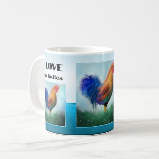 Funny Rooster Turquoise Kaffeetasse (Vorderseite Links)