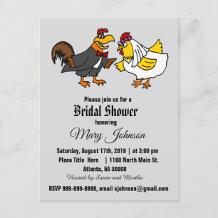Funny Rooster und Hen Wedding Einladungspostkarte