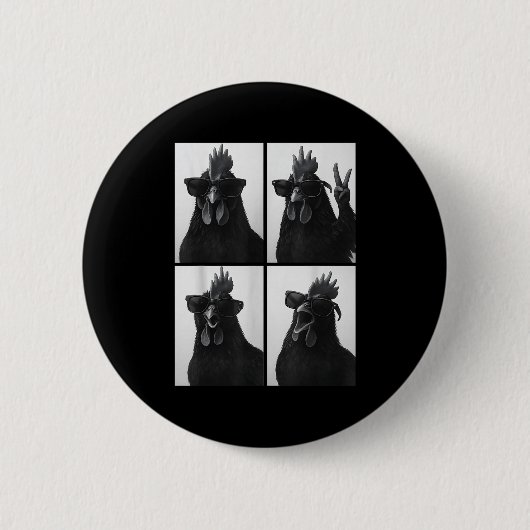 Funny Rooster With Sungles Photobooth Selfie Farm  Button (Vorderseite)