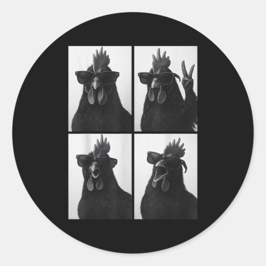 Funny Rooster With Sungles Photobooth Selfie Farm  Runder Aufkleber (Vorderseite)