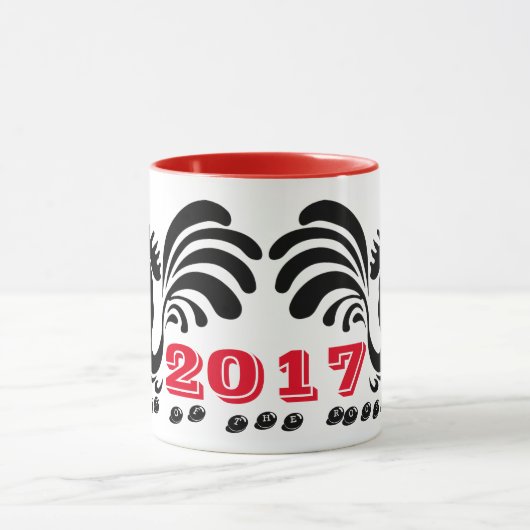 Funny Roosters Chinesisches Neujahr 2017 Tasse 2 (Zentrum)