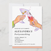 Funny Rose Gold Cocktail Champagner 41. Geburtstag Einladung (Vorderseite)