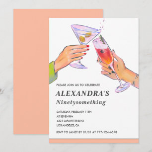 Funny Rose Gold Cocktail Champagner 91. Geburtstag Einladung
