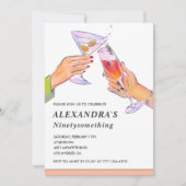 Funny Rose Gold Cocktail Champagner 94. Geburtstag Einladung (Vorderseite)