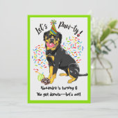 Funny Rottweiler Dog Donuts Geburtstagsparty Einladung (Stehend Vorderseite)