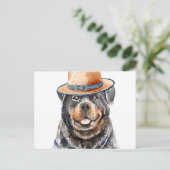 Funny Rottweiler mit Hut Feiertagspostkarte (Stehend Vorderseite)