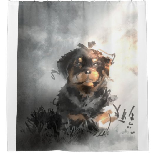 Funny Rottweiler Welppy Digital Art Geschenk Duschvorhang (Vorderseite)