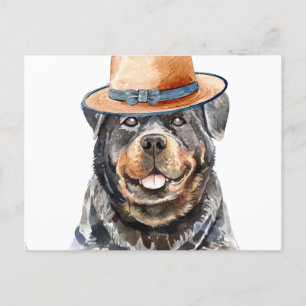 Funny Rottweiler With Hat Feiertagspostkarte