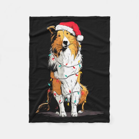Funny Rough Collie Christmas Graphics Dog Lights L Fleecedecke (Vorderseite)