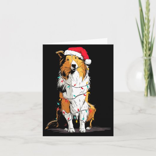 Funny Rough Collie Christmas Graphics Dog Lights L Karte (Vorderseite)