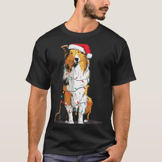 Funny Rough Collie Christmas Graphics Dog Lights L T-Shirt (Vorderseite)