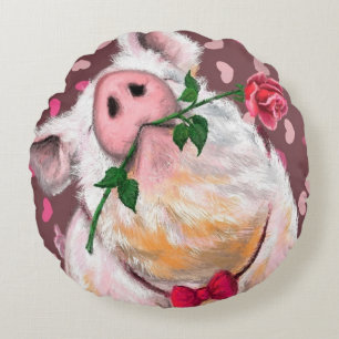 Funny Round Pillow Gentleman Pig mit Rose Rundes Kissen