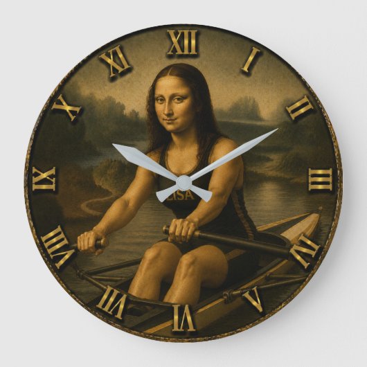 Funny Rowing Mona Lisa Crew Racing Gift Große Wanduhr (Vorderseite)
