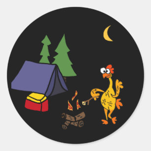 Funny Rubber Chicken Camping Cartoon Runder Aufkleber