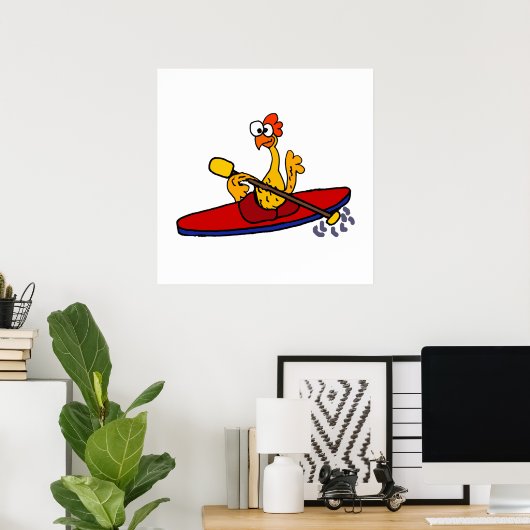 Funny Rubber Chicken Kayaking Cartoon Poster (Heimbüro)