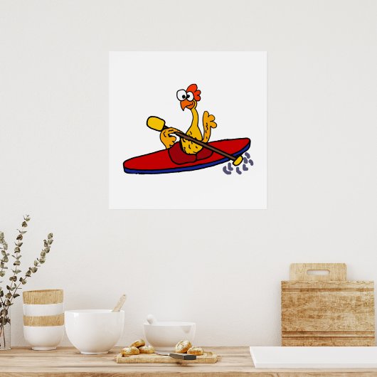 Funny Rubber Chicken Kayaking Cartoon Poster (Küche)