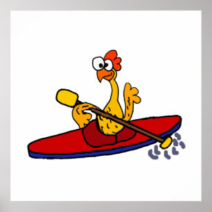 Funny Rubber Chicken Kayaking Cartoon Poster