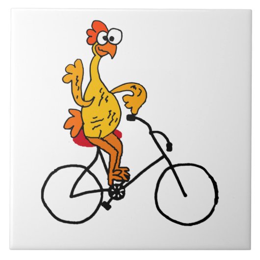 Funny Rubber Chicken Riding Bicycle Fliese (Vorderseite)