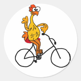 Funny Rubber Chicken Riding Bicycle Runder Aufkleber