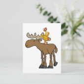 Funny Rubber Chicken Riding Elche Cartoon Postkarte (Stehend Vorderseite)