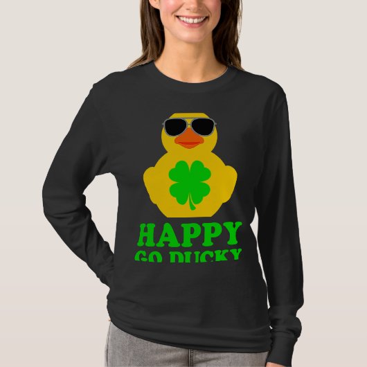 Funny Rubber Duck Four Leaf Clover Sunglasses Happ T-Shirt (Vorderseite)