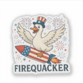 Funny Rubber Duck USA Patriotic Firequacker 4. Aufkleber (Vorderseite)