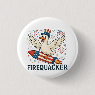 Funny Rubber Duck USA Patriotic Firequacker 4. Button