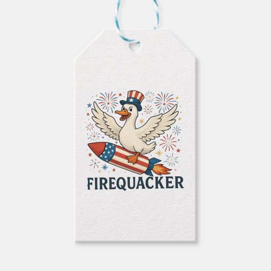 Funny Rubber Duck USA Patriotic Firequacker 4. Geschenkanhänger (Vorderseite)