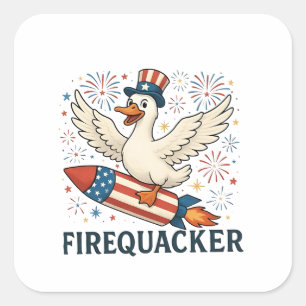 Funny Rubber Duck USA Patriotic Firequacker 4. Quadratischer Aufkleber