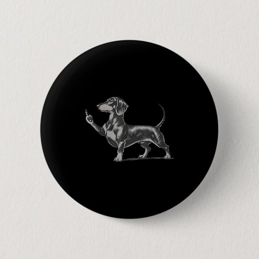 Funny Rude Black Dachshund Dog Meme Middle Finger Button (Vorderseite)