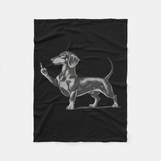 Funny Rude Black Dachshund Dog Meme Middle Finger  Fleecedecke (Vorderseite)
