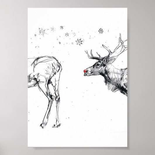 Funny Rudolf Reindeer Weihnachtsfeierlichkeiten Li Poster (Vorne)