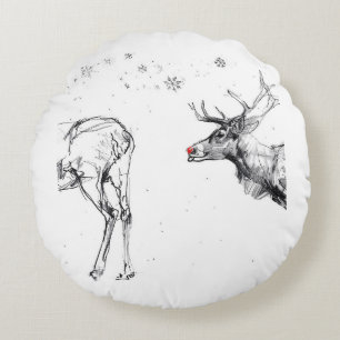 Funny Rudolf Reindeer Weihnachtsfeierlichkeiten Li Rundes Kissen