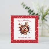 Funny Rudolph bricht durch Card Red Christmas Karte (Stehend Vorderseite)