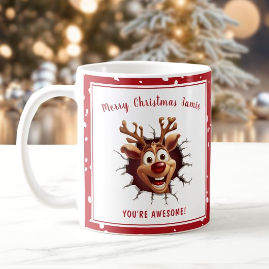 Funny Rudolph bricht durch Red Name Christmas Kaffeetasse