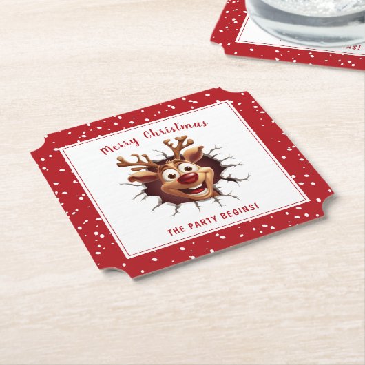 Funny Rudolph bricht durch Text Weihnachten Untersetzer (angewinkelt)