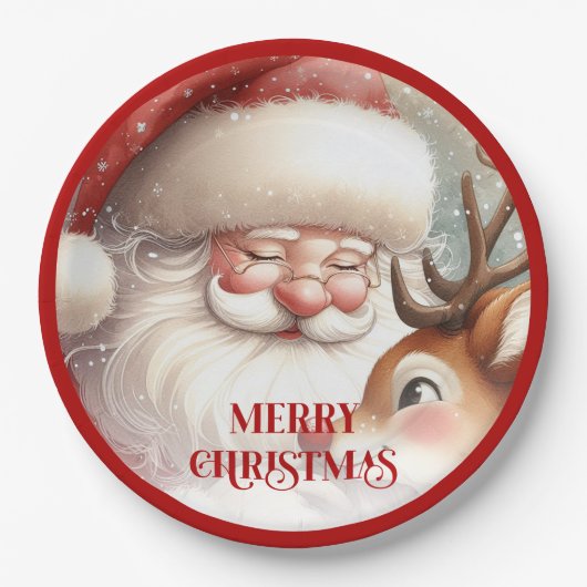 Funny Rudolph Red Nose Cartoon Christmas Paper Pappteller (Vorderseite)