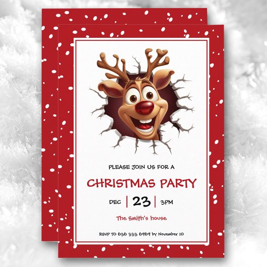 Funny Rudolph Reindeer Weihnachts-Party Einladung