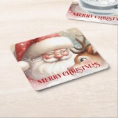 Funny Rudolph Santa Cute Christmas Paper Coaster   Rechteckiger Pappuntersetzer (angewinkelt)