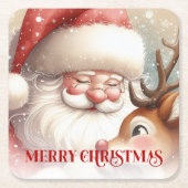 Funny Rudolph Santa Cute Christmas Paper Coaster   Rechteckiger Pappuntersetzer (Vorderseite)