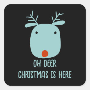 Funny Rudolph the Red Nosed Reindeer Christmas Quadratischer Aufkleber