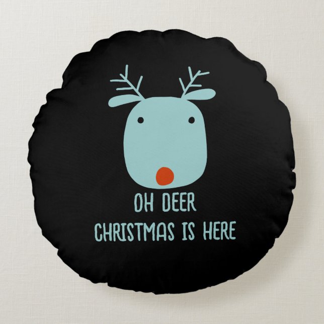 Funny Rudolph the Red Nosed Reindeer Christmas Rundes Kissen (Vorderseite)