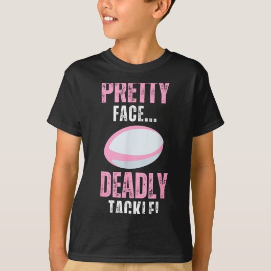 Funny Rugby Gift For Girls Pretty Face Deadly Tack T-Shirt (Vorderseite)