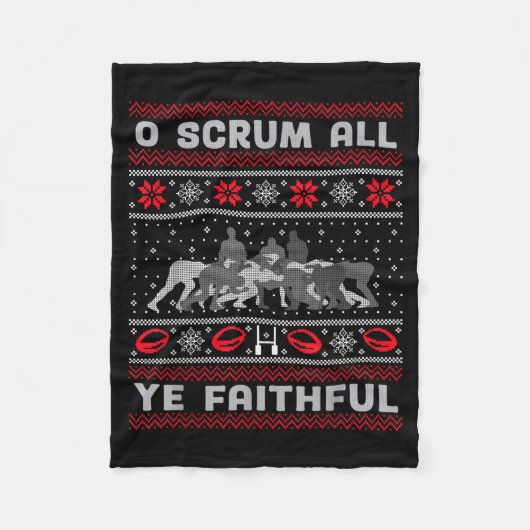 Funny Rugby O Scrum All Ye Faithful Ugly Merry Chr Fleecedecke (Vorderseite)