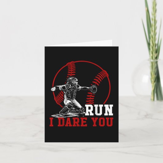Funny Run Stesl Ich wage es, Sie Baseball Catcher Karte (Vorderseite)