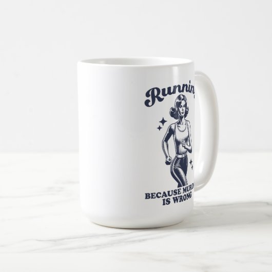 Funny Running Because Murder Is Wrong Retro 15oz Kaffeetasse (VorderseiteRechts)