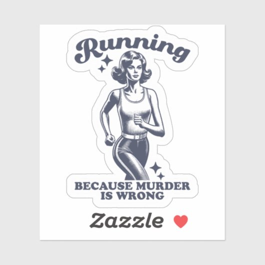 Funny Running Because Murder Is Wrong Retro Aufkleber (Blatt)