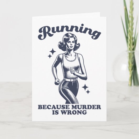 Funny Running Because Murder Is Wrong Retro Karte (Vorderseite)