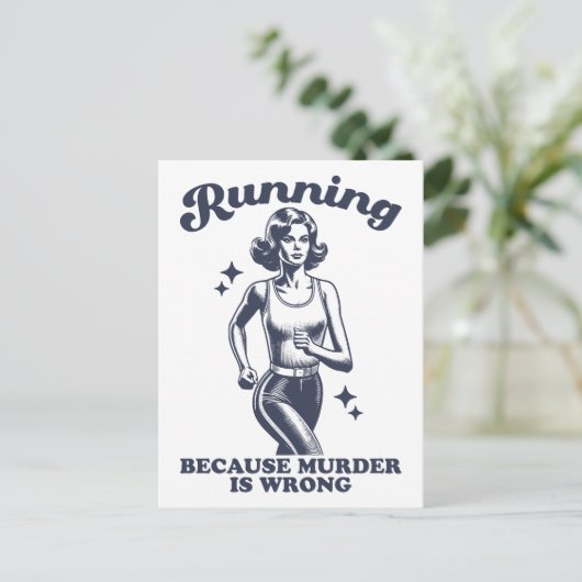 Funny Running Because Murder Is Wrong Retro Postkarte (Stehend Vorderseite)