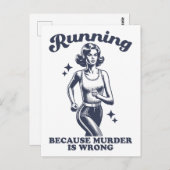Funny Running Because Murder Is Wrong Retro Postkarte (Vorne/Hinten)